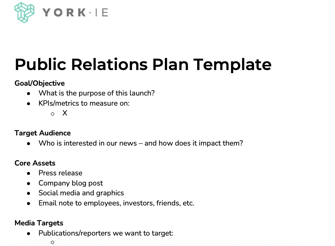 public relations plan template